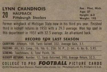 1952 Bowman Large #20 Lynn Chandnois Back