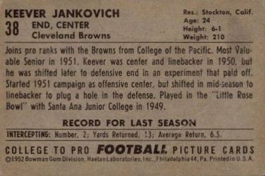 1952 Bowman Large #38 Keever Jankovich Back