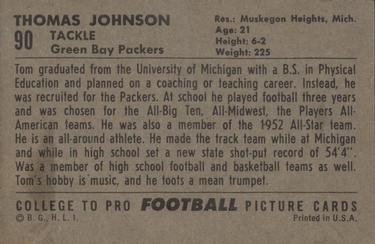 1952 Bowman Large #90 Tom Johnson Back