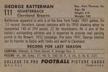 1952 Bowman Large #111 George Ratterman Back