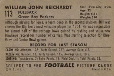 1952 Bowman Large #113 Wm. John Reichardt Back