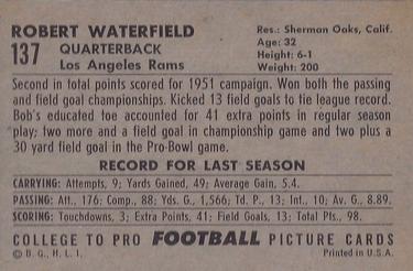 1952 Bowman Large #137 Bob Waterfield Back
