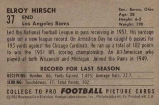 1952 Bowman Small #37 Elroy Hirsch Back