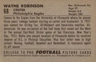1952 Bowman Small #68 Wayne Robinson Back