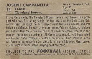 1952 Bowman Small #74 Joe Campanella Back