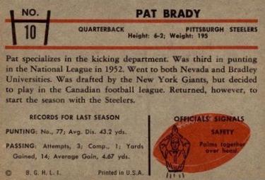 1953 Bowman #10 Pat Brady Back