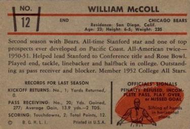 1953 Bowman #12 William McColl Back