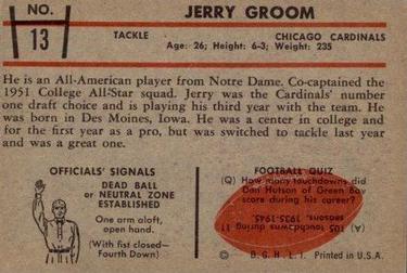 1953 Bowman #13 Jerry Groom Back