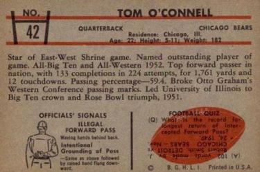 1953 Bowman #42 Tom O'Connell Back