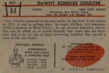 1953 Bowman #64 DeWitt Coulter Back