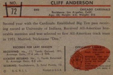 1953 Bowman #72 Cliff Anderson Back