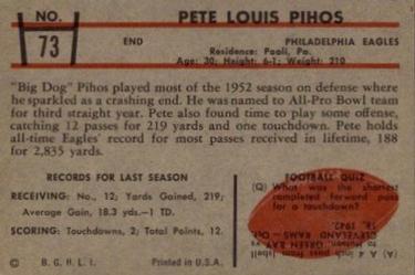 1953 Bowman #73 Pete Pihos Back