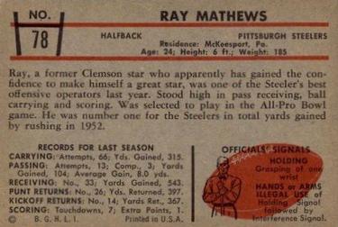 1953 Bowman #78 Ray Mathews Back