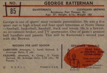 1953 Bowman #85 George Ratterman Back