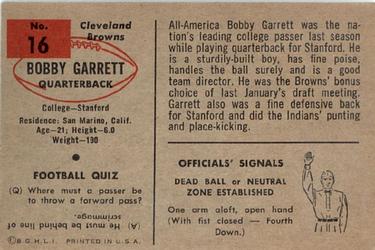 1954 Bowman #16 Bobby Garrett Back