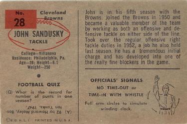 1954 Bowman #28 John Sandusky Back