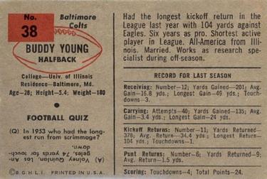 1954 Bowman #38 Buddy Young Back