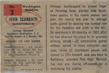 1954 Bowman #3 Jack Scarbath Back
