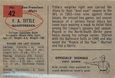 1954 Bowman #42 Y.A. Tittle Back