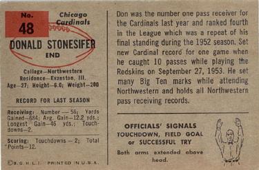 1954 Bowman #48 Don Stonesifer Back