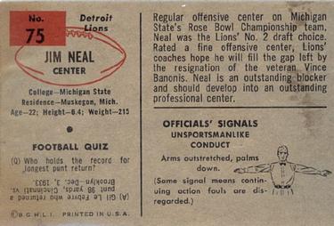 1954 Bowman #75 Jim Neal Back