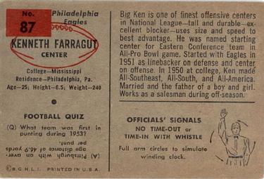 1954 Bowman #87 Kenneth Farragut Back
