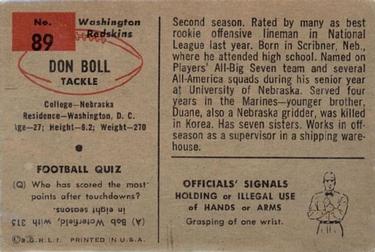 1954 Bowman #89 Don Boll Back