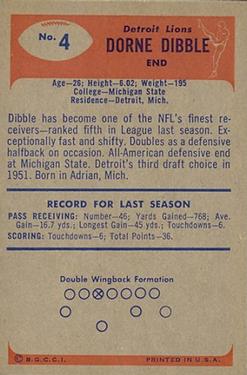 1955 Bowman #4 Dorne Dibble Back