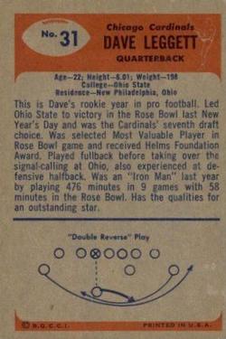 1955 Bowman #31 Dave Leggett Back