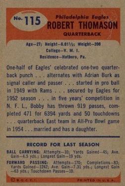 1955 Bowman #115 Bobby Thomason Back