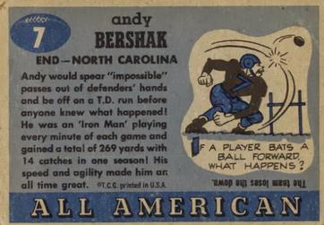 1955 Topps All-American #7 Andy Bershak Back