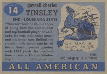 1955 Topps All-American #14 Gaynell Tinsley Back