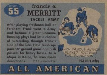 1955 Topps All-American #55 Frank Merritt Back