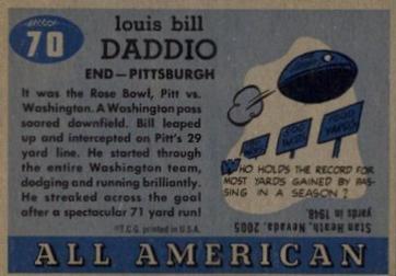 1955 Topps All-American #70 Bill Daddio Back