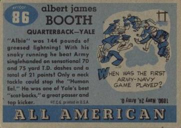 1955 Topps All-American #86 Albie Booth Back