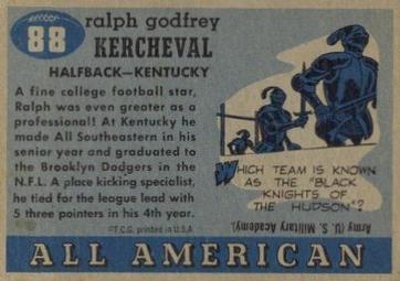 1955 Topps All-American #88 Ralph Kercheval Back