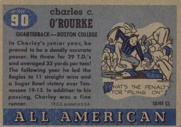 1955 Topps All-American #90 Charley O'Rourke Back