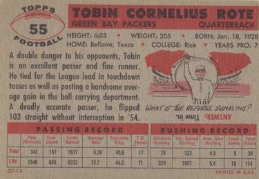 1956 Topps #55 Tobin Rote Back