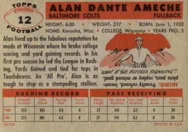 1956 Topps #12 Alan Ameche Back