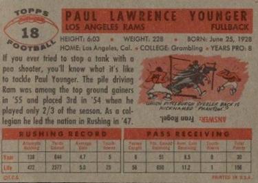 1956 Topps #18 Paul Younger Back