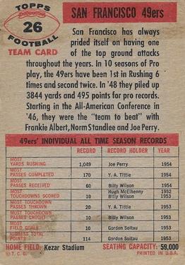 1956 Topps #26 San Francisco 49ers Back