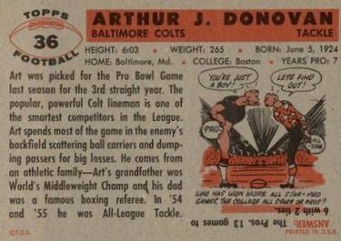 1956 Topps #36 Arthur Donovan Back