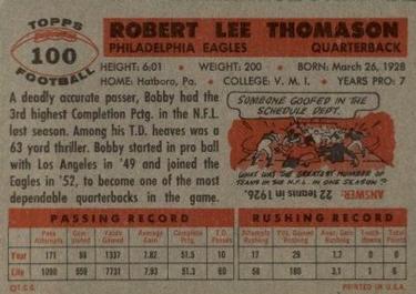 1956 Topps #100 Bobby Thomason Back