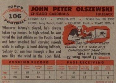 1956 Topps #106 John Olszewski Back