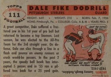 1956 Topps #111 Dale Dodrill Back