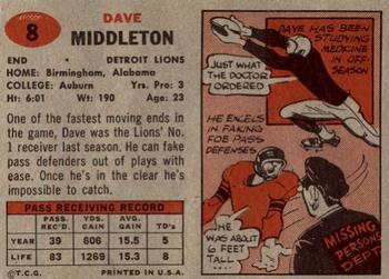 1957 Topps #8 Dave Middleton Back
