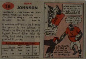 1957 Topps #16 John Johnson Back