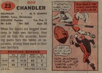 1957 Topps #23 Don Chandler Back