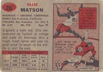 1957 Topps #26 Ollie Matson Back
