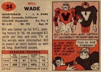 1957 Topps #34 Bill Wade Back